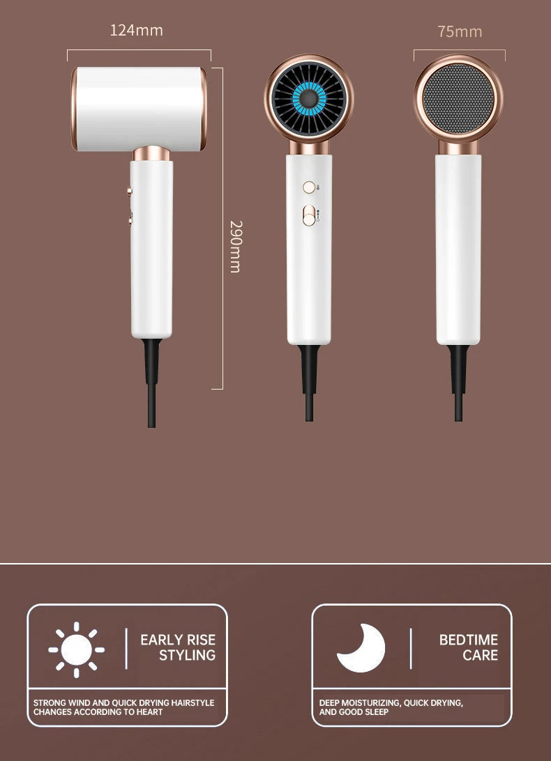 Asciugacapelli Professionale 2400W con Aria Fredda e Calda - Ioni Negativi - Asciugacapelli Potente per Risultati da Salone