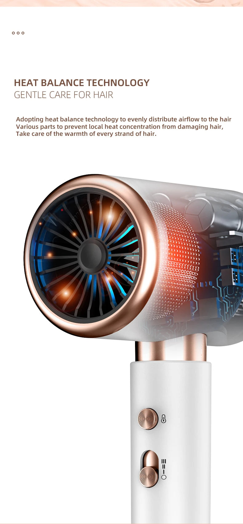 Asciugacapelli Professionale 2400W con Aria Fredda e Calda - Ioni Negativi - Asciugacapelli Potente per Risultati da Salone