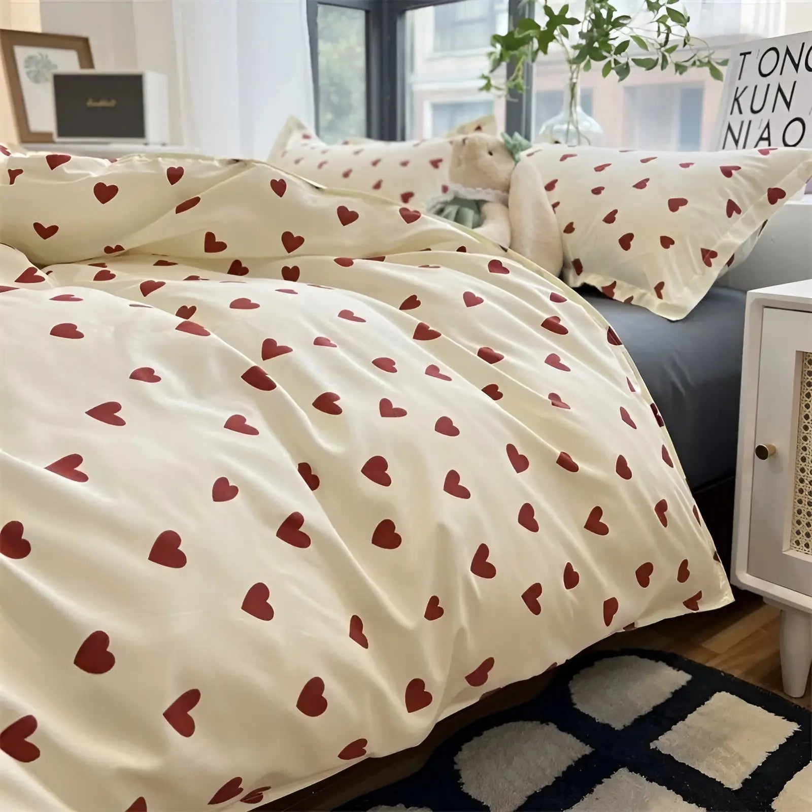 Set di Biancheria da Letto con Motivo a Cuore – LoveLuxe