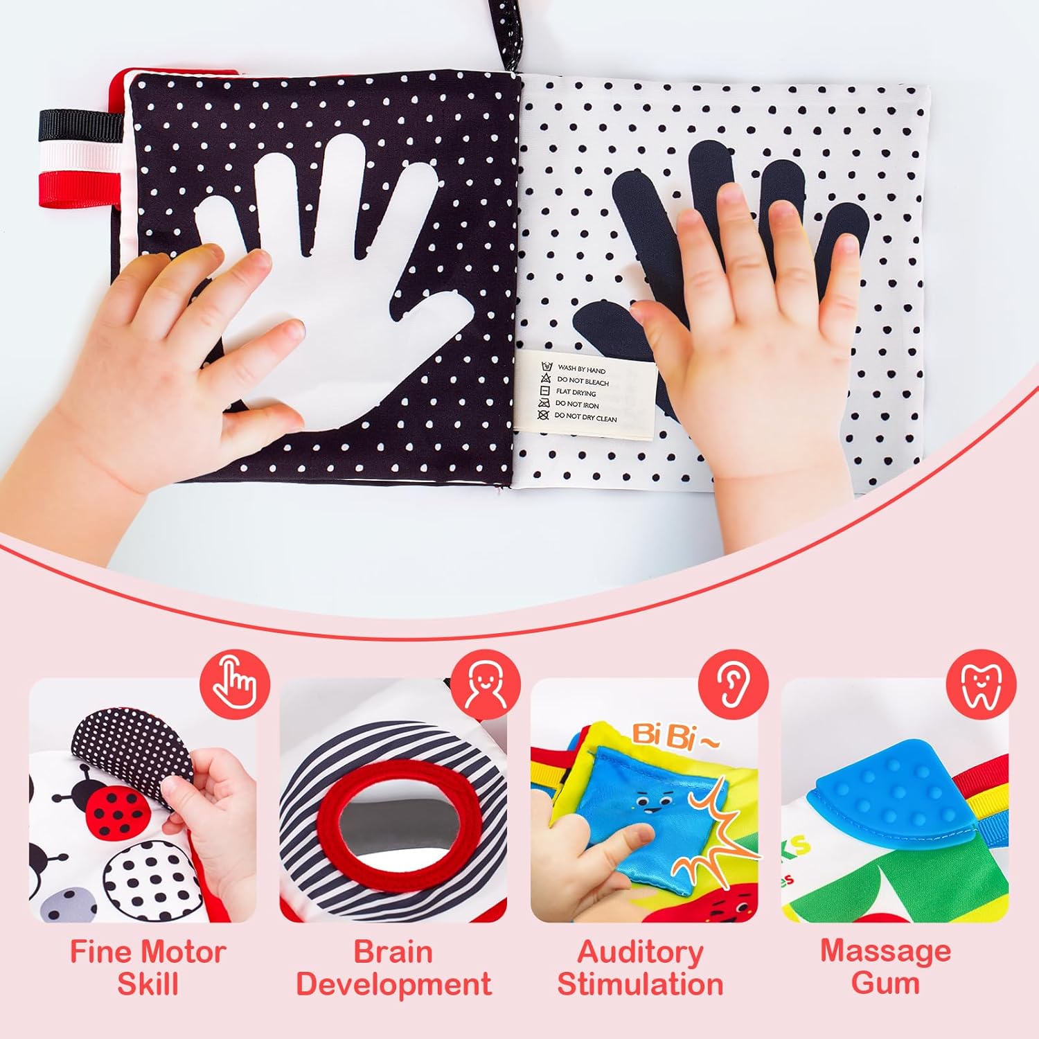 Libro Sensoriale - Giocattolo per Bambini ad Alto Contrasto 6-12 Mesi