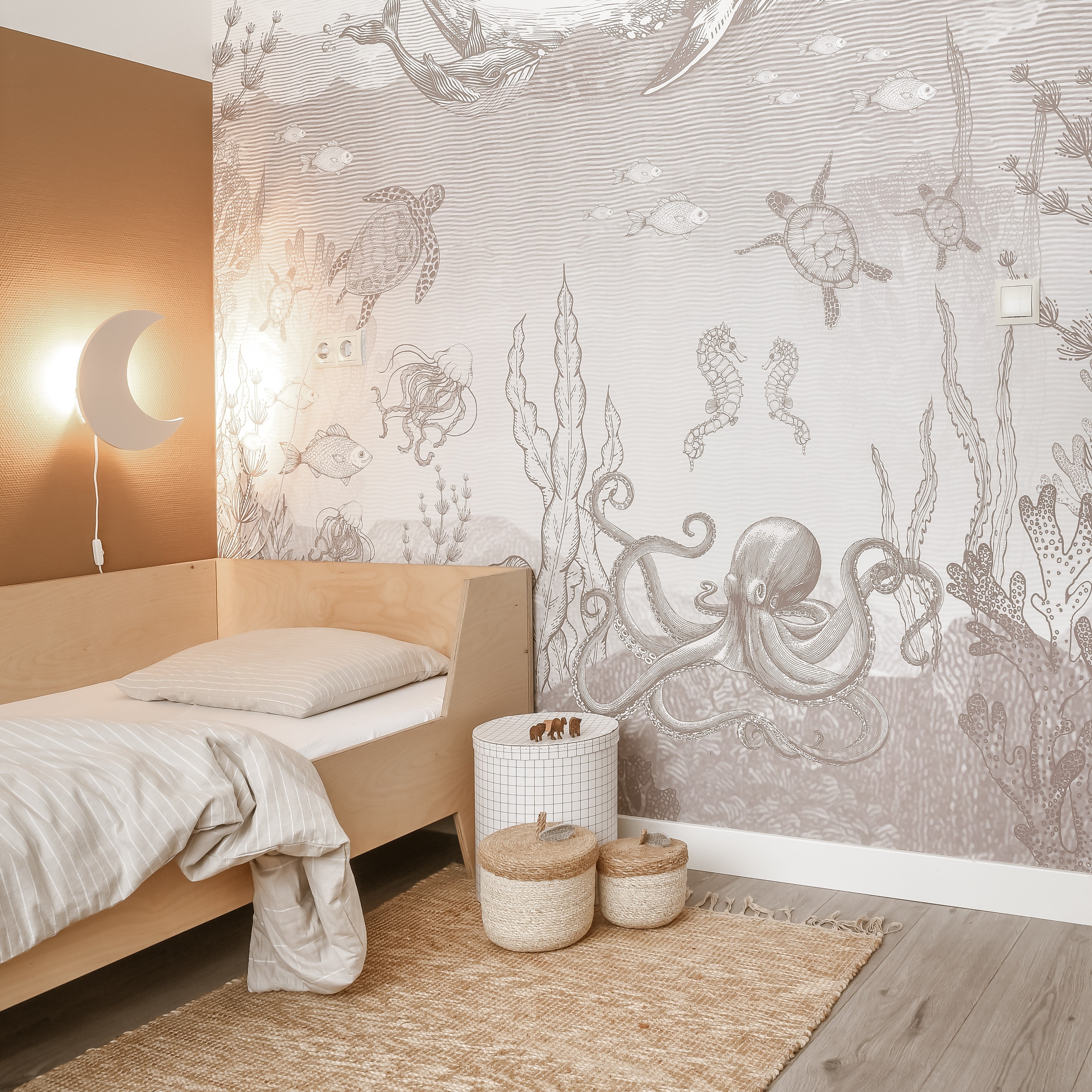 Lampada da Parete in Legno per Camera dei Bambini - Forma di Luna