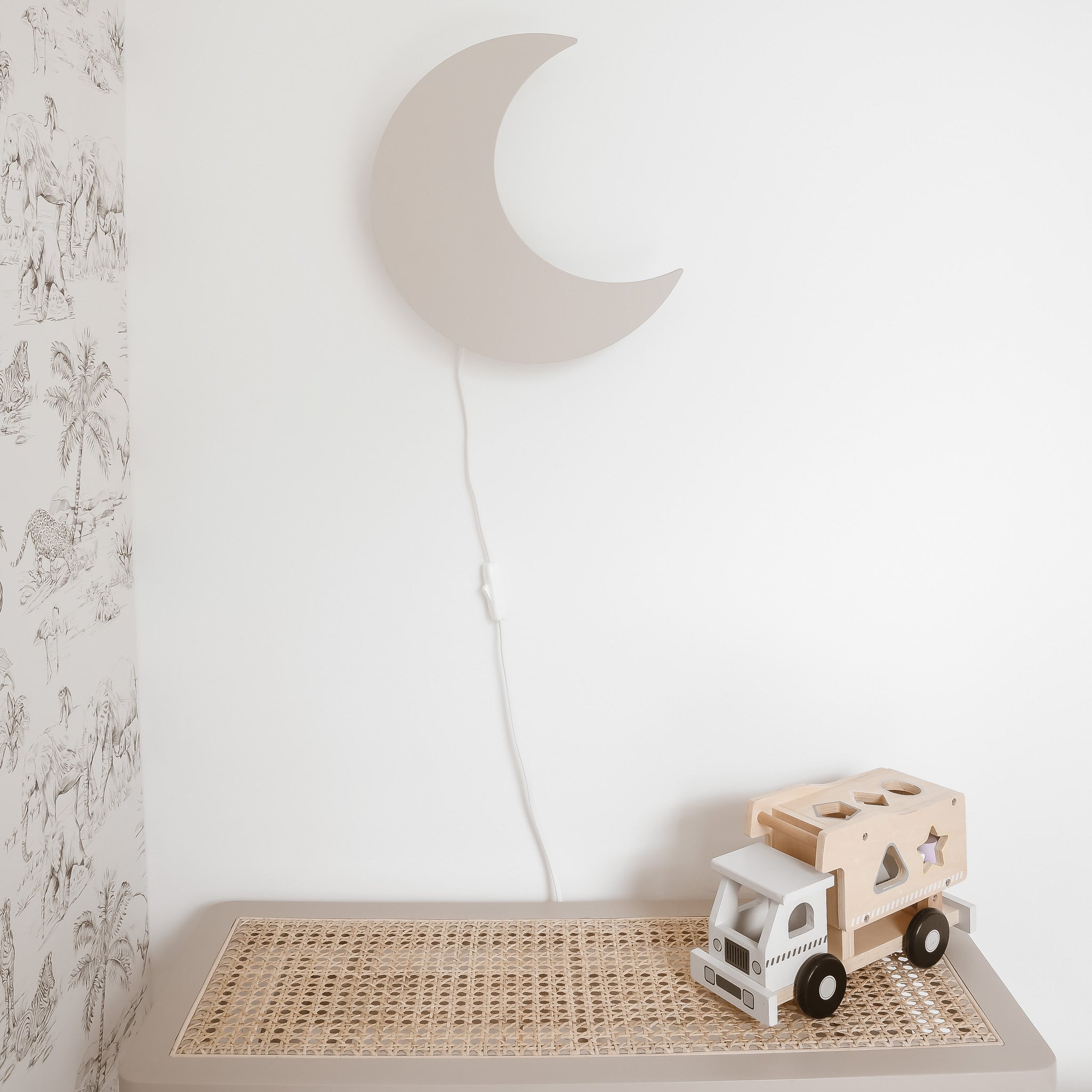 Lampada da Parete in Legno per Camera dei Bambini - Forma di Luna
