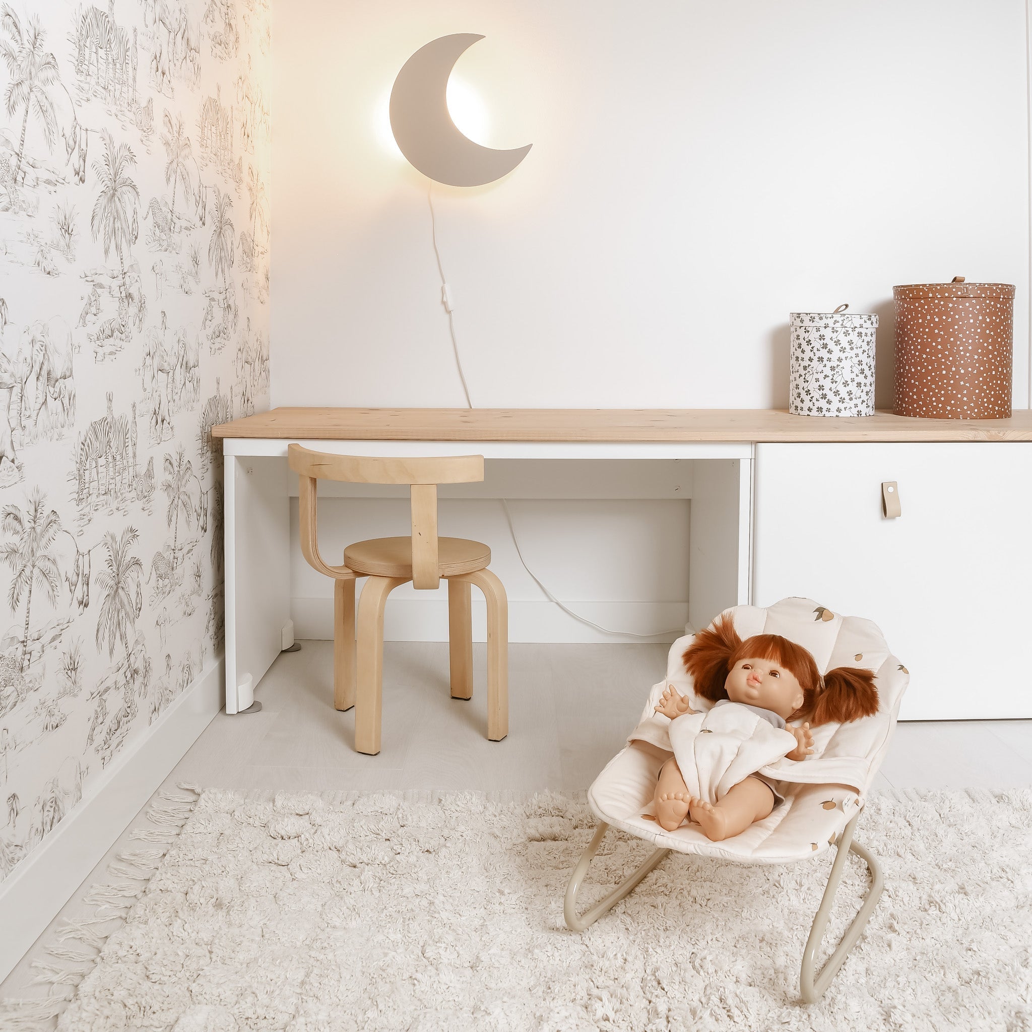 Lampada da Parete in Legno per Camera dei Bambini - Forma di Luna