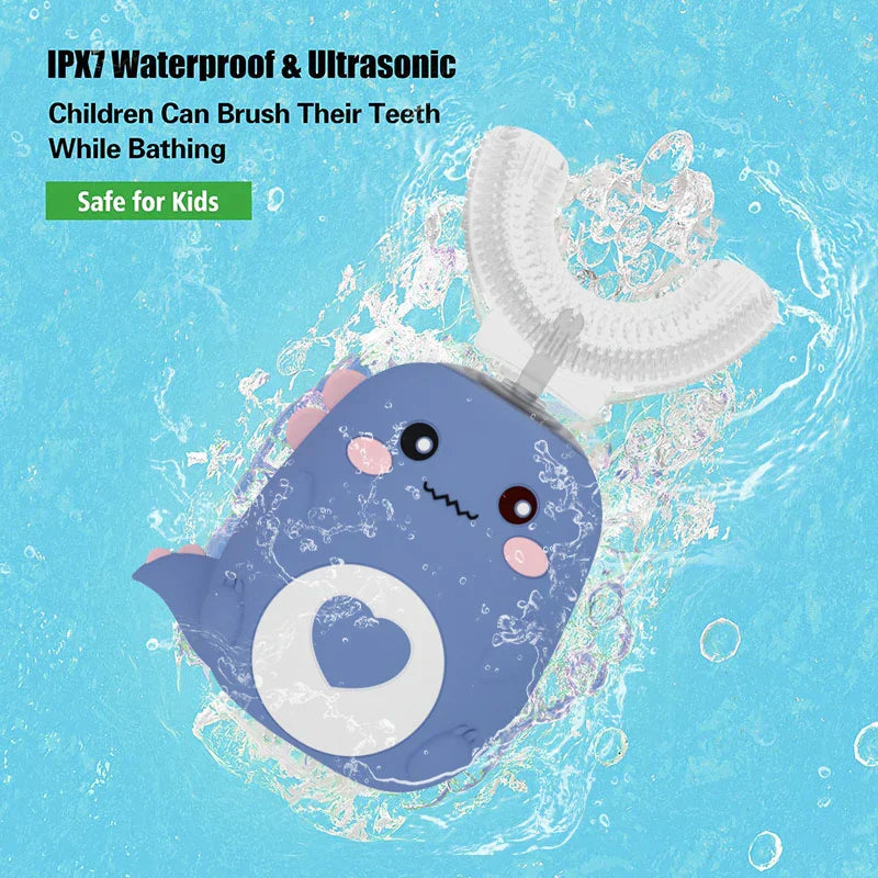 Spazzolino da denti per bambini a forma di U con pulizia sonica e attacco in silicone