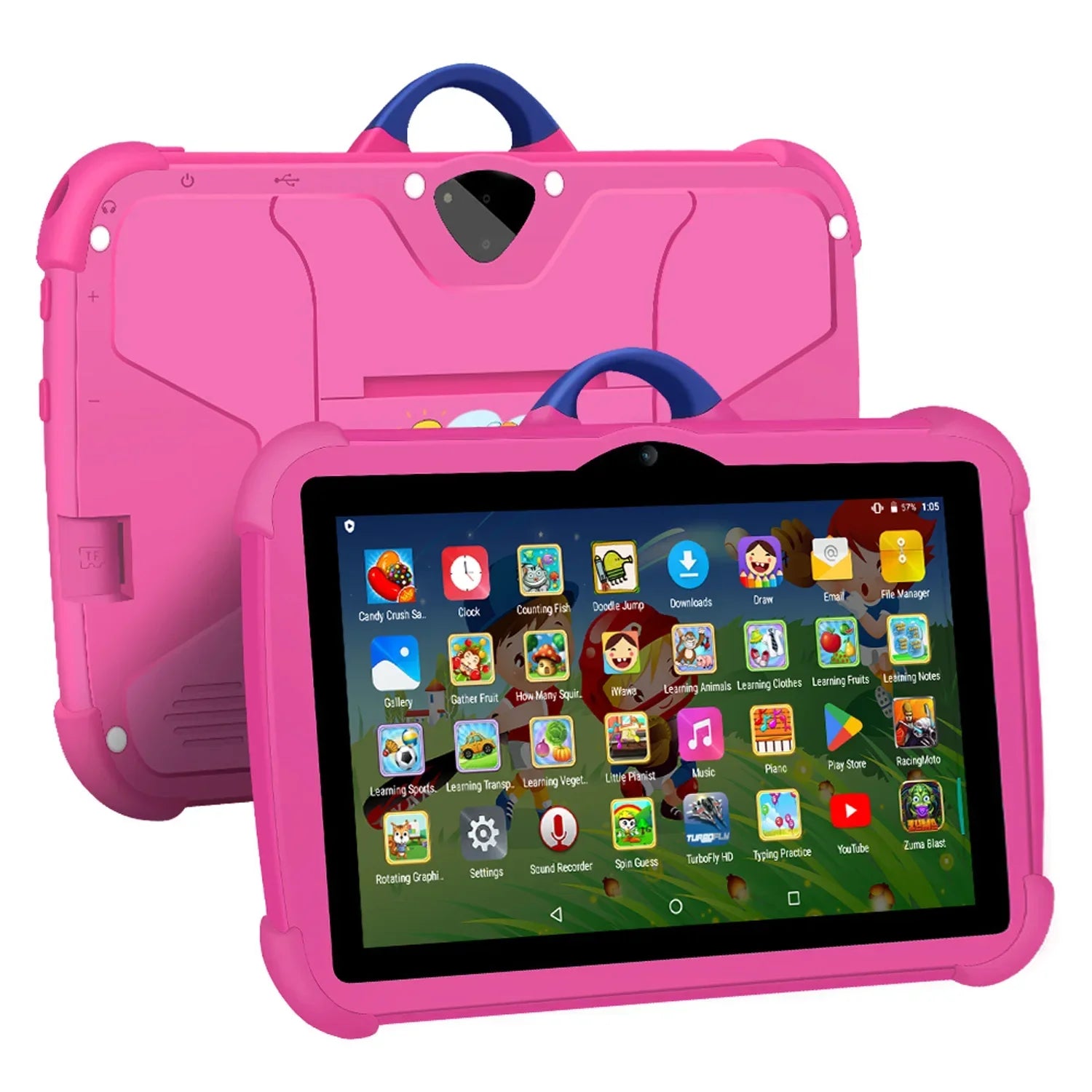 Tablet per Bambini 7 Pollici | Motivo Cartone Animato & Android | 64GB di Memoria