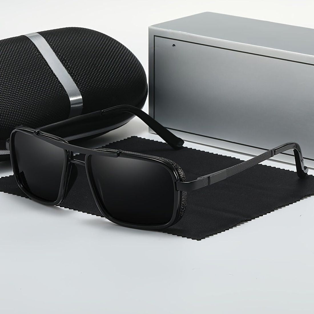 Occhiali da Sole Polarizzati da Uomo | Classico Telaio Quadrato in Acciaio Inossidabile