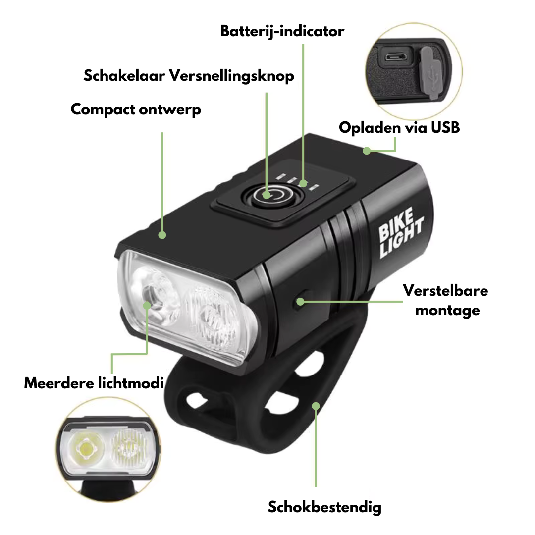 Illuminazione LED per Bicicletta - 1000 & 500 Lumen | Ricaricabile USB