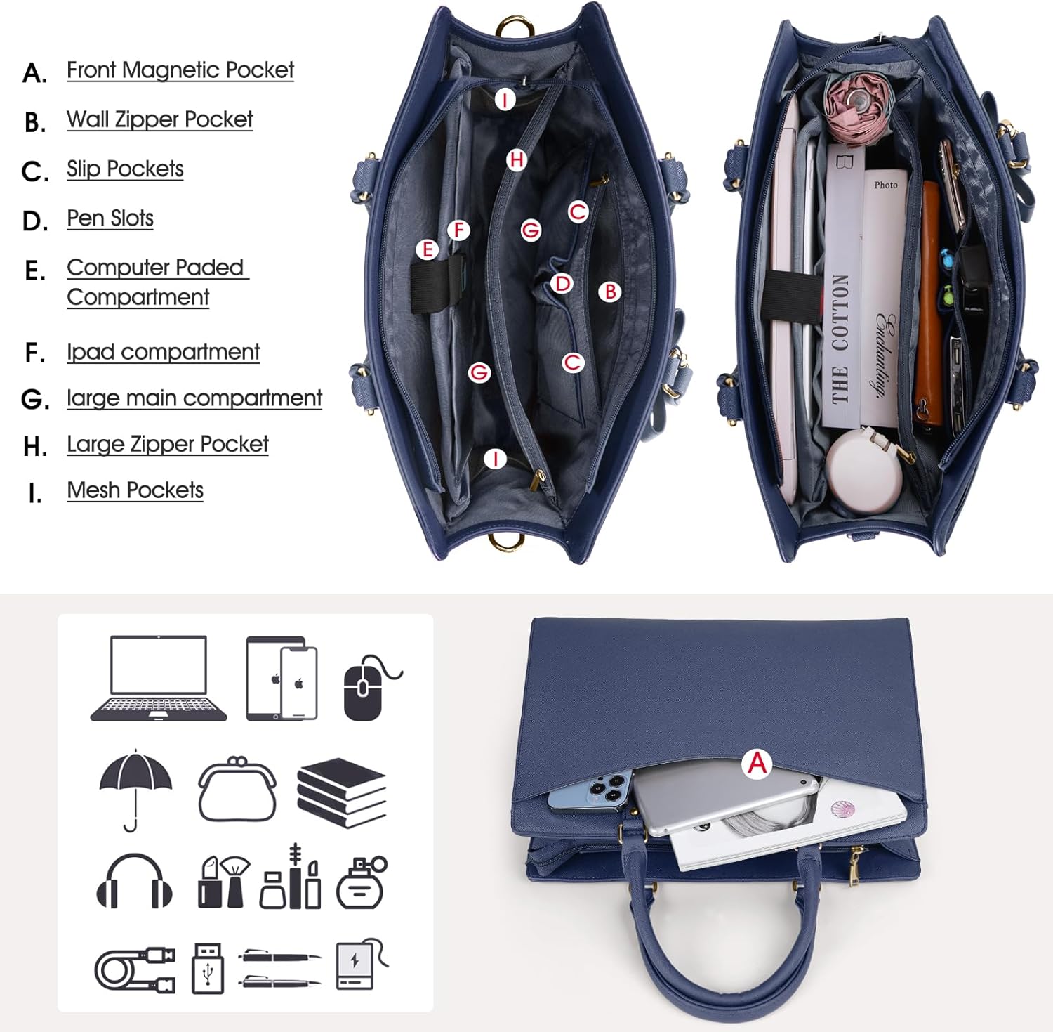 Borsa per Laptop in PU Pelle Impermeabile con Design Multifunzionale per Donne