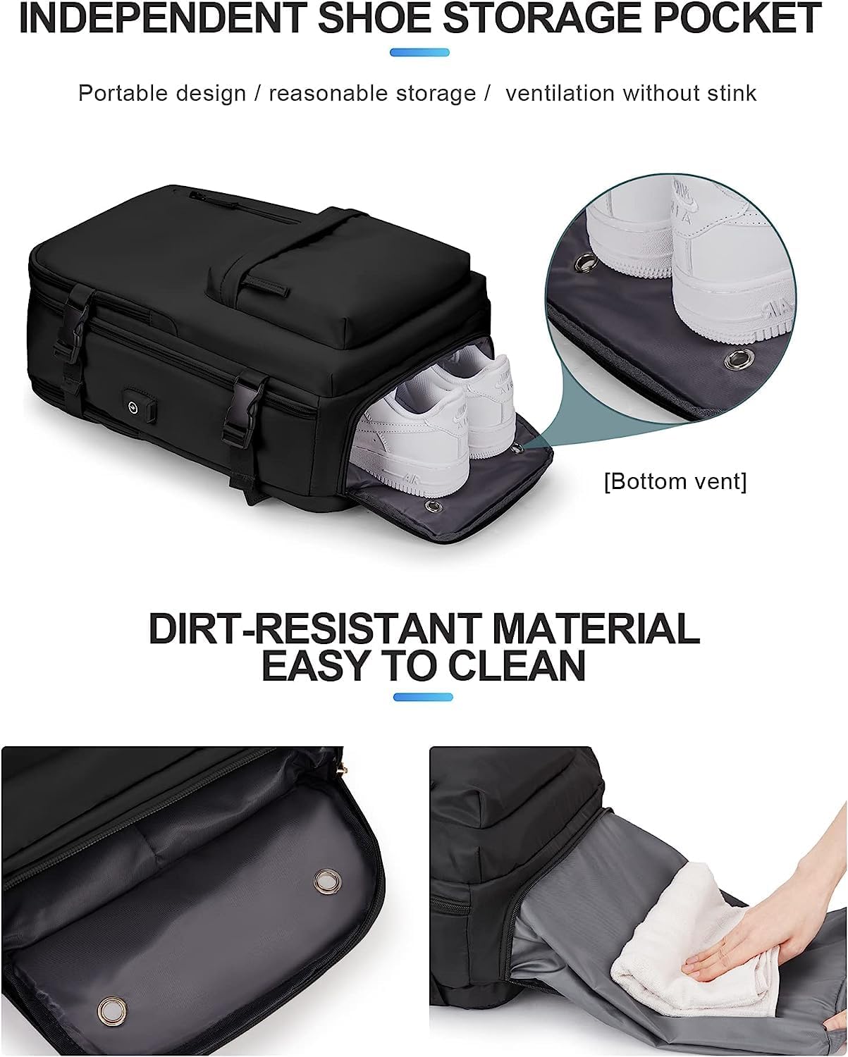 Zaino da Viaggio Impermeabile con Scomparto per Scarpe e Porta USB – Adatto per Laptop da 14"