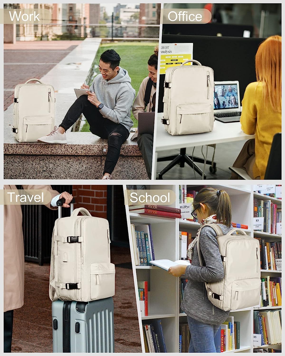 Zaino da Viaggio Impermeabile con Scomparto per Scarpe e Porta USB – Adatto per Laptop da 14"