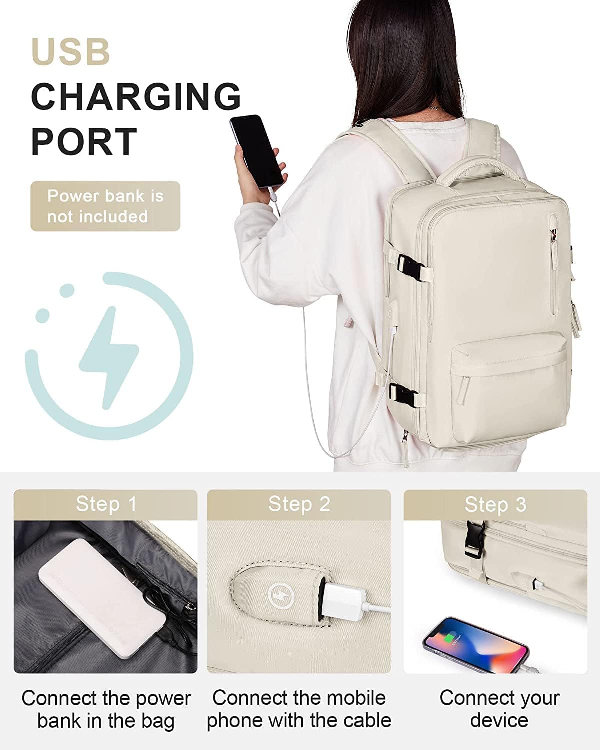 Zaino da Viaggio Impermeabile con Scomparto per Scarpe e Porta USB – Adatto per Laptop da 14"