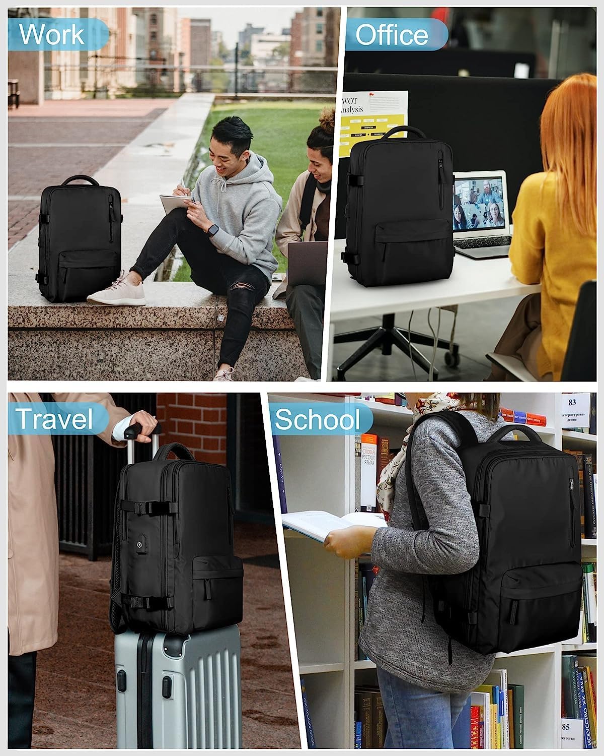 Zaino da Viaggio Impermeabile con Scomparto per Scarpe e Porta USB – Adatto per Laptop da 14"