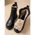 Hiltrud | Botas pretas com atacadores e interior de peluche
