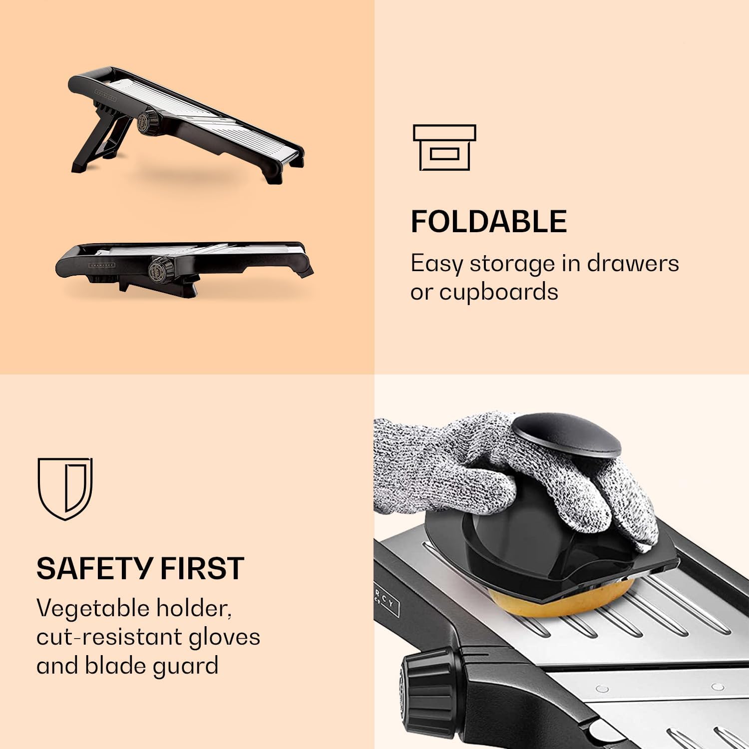 SlicerPro Set di Sicurezza | Mandolina con Guanti Resistenti al Taglio