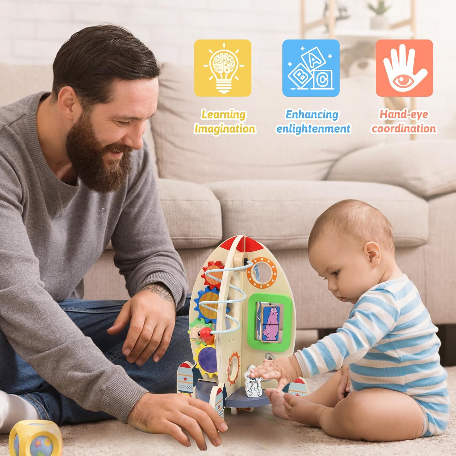 Cubo delle Attività Razzo Spaziale - Giocattolo 1+ Anni