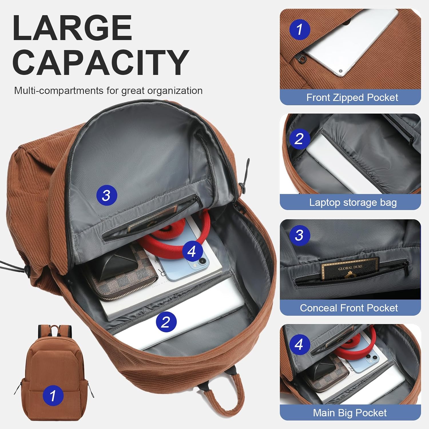 Borsa leggera e idrorepellente per laptop e viaggi con compartimenti organizzati