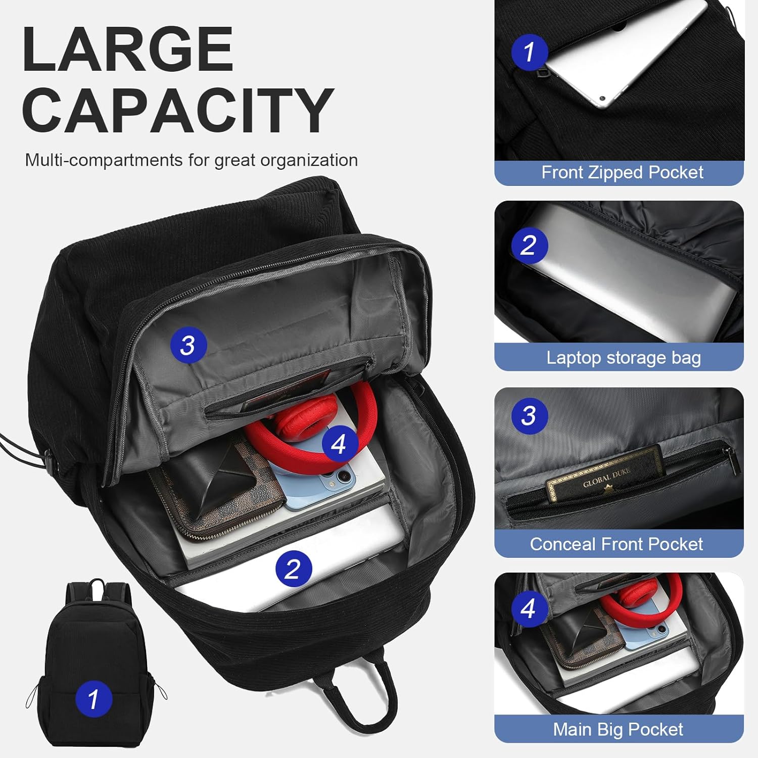 Borsa leggera e idrorepellente per laptop e viaggi con compartimenti organizzati