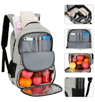 Zaino impermeabile per laptop e pranzo con porta USB – Borsa da viaggio multi-scomparto