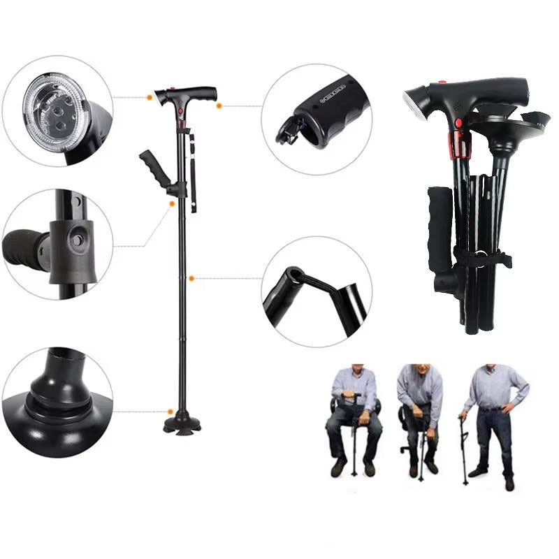 Bastone da Passeggio Pieghevole con Illuminazione LED - Sicuro e Compatto