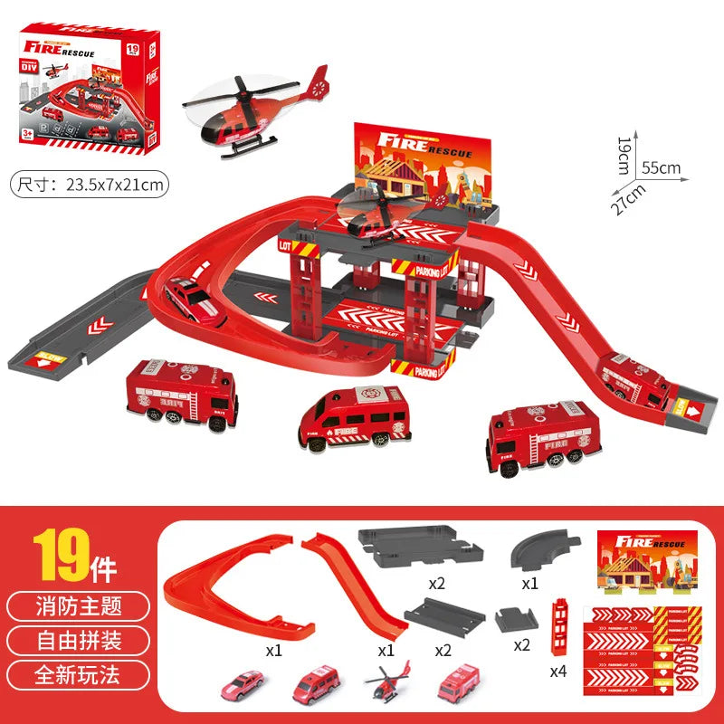Set di Costruzione Pista per Bambini - Auto della Polizia & Dinosauri