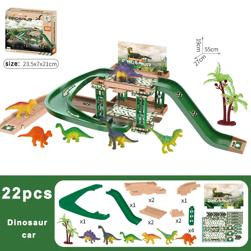 Set di Costruzione Pista per Bambini - Auto della Polizia & Dinosauri