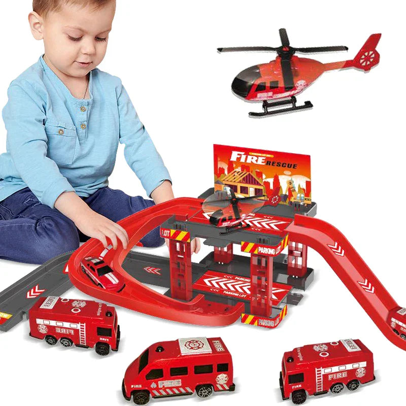 Set di Costruzione Pista per Bambini - Auto della Polizia & Dinosauri
