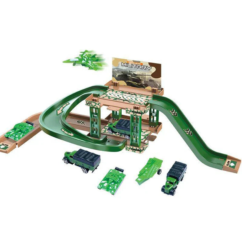 Set di Costruzione Pista per Bambini - Auto della Polizia & Dinosauri