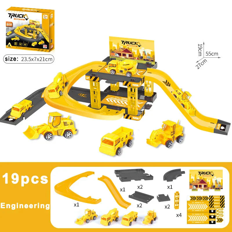 Set di Costruzione Pista per Bambini - Auto della Polizia & Dinosauri