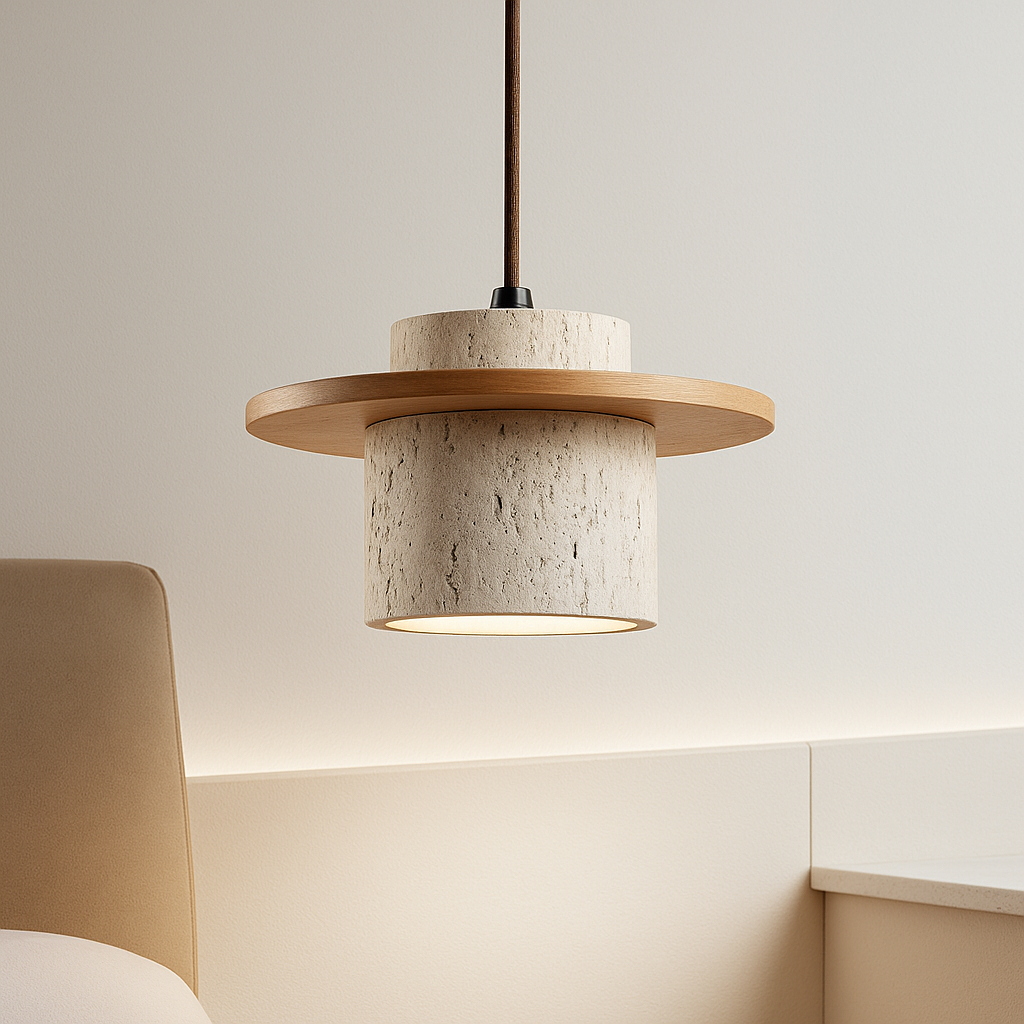 Lampadario – Travertino & Legno | Stile Retro | Adatto a LED