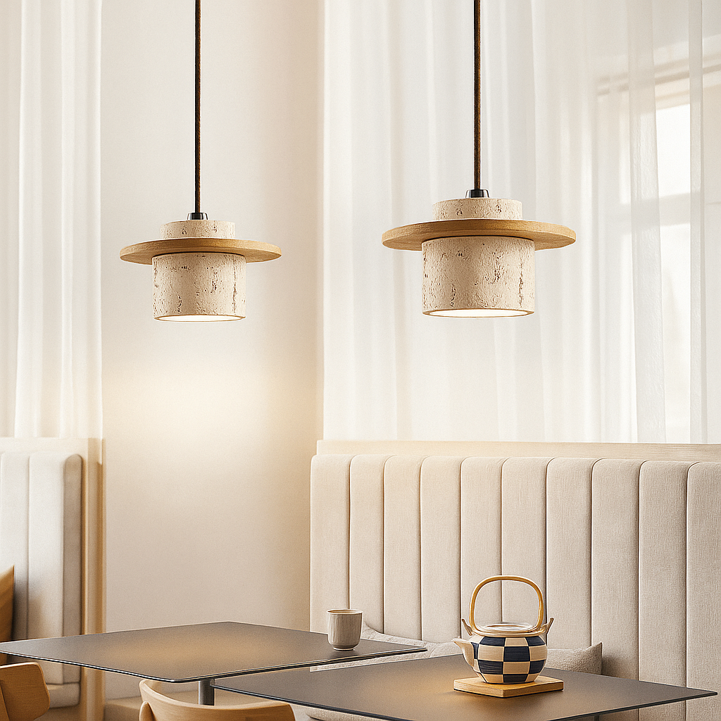 Lampadario – Travertino & Legno | Stile Retro | Adatto a LED