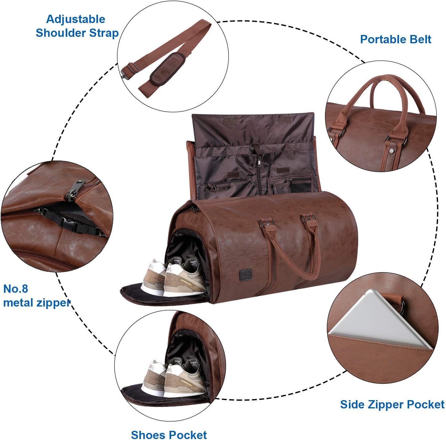 Borsa da viaggio Duffel in PU Pelle Convertibile – Borsa da Weekend da Cabina