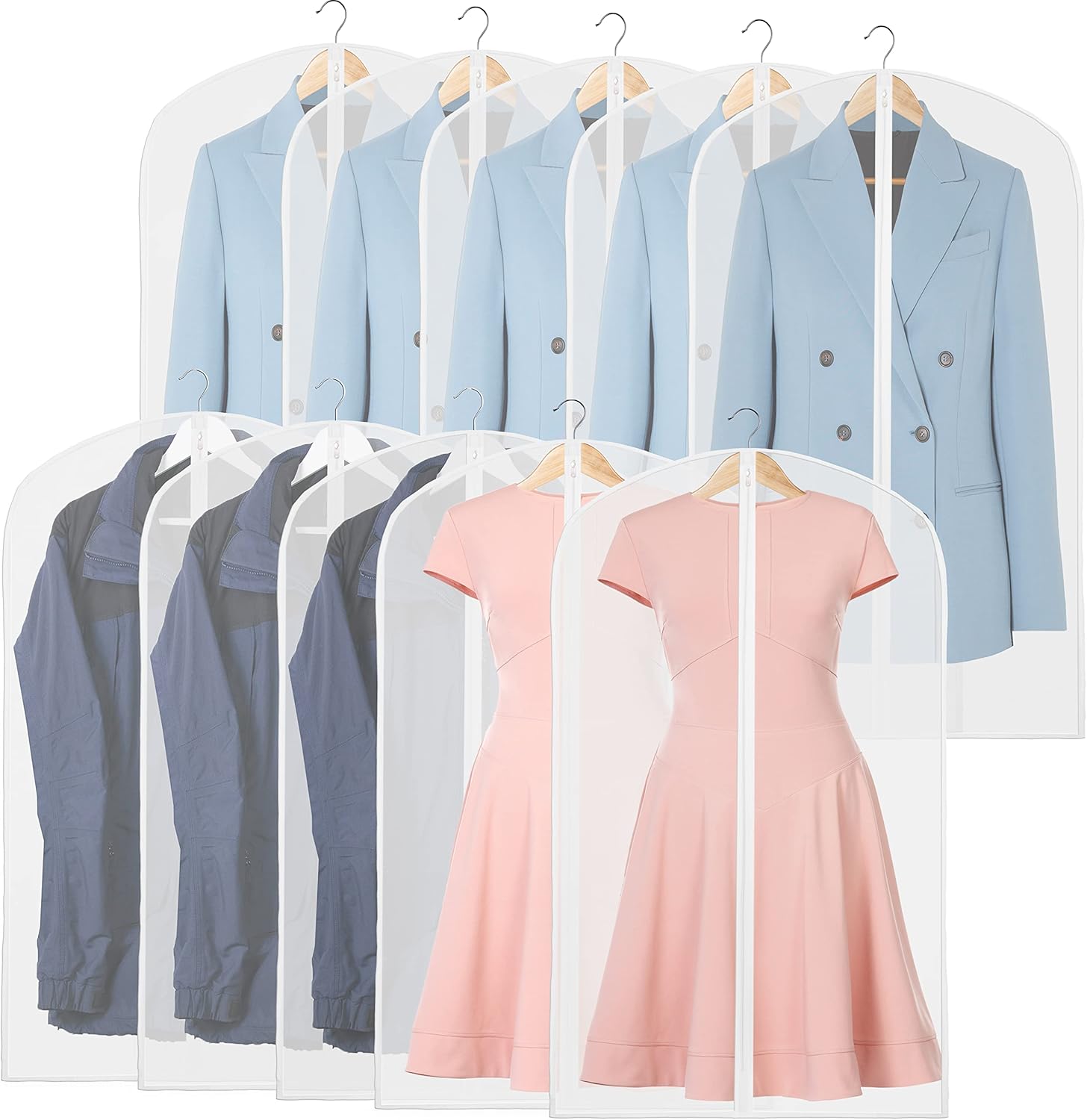 Borse per Abbigliamento Trasparenti a Lunghezza Completa – Confezione da 10 per Abiti e Vestiti (Compra 1, Prendi 1 GRATIS)