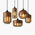 Retro Loft wood and glass pendant light