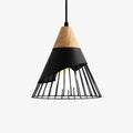 Lámpara colgante LED de diseño en madera y jaula colorida