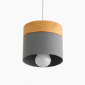 Suspension LED cylindrique en métal et bois Moderne
