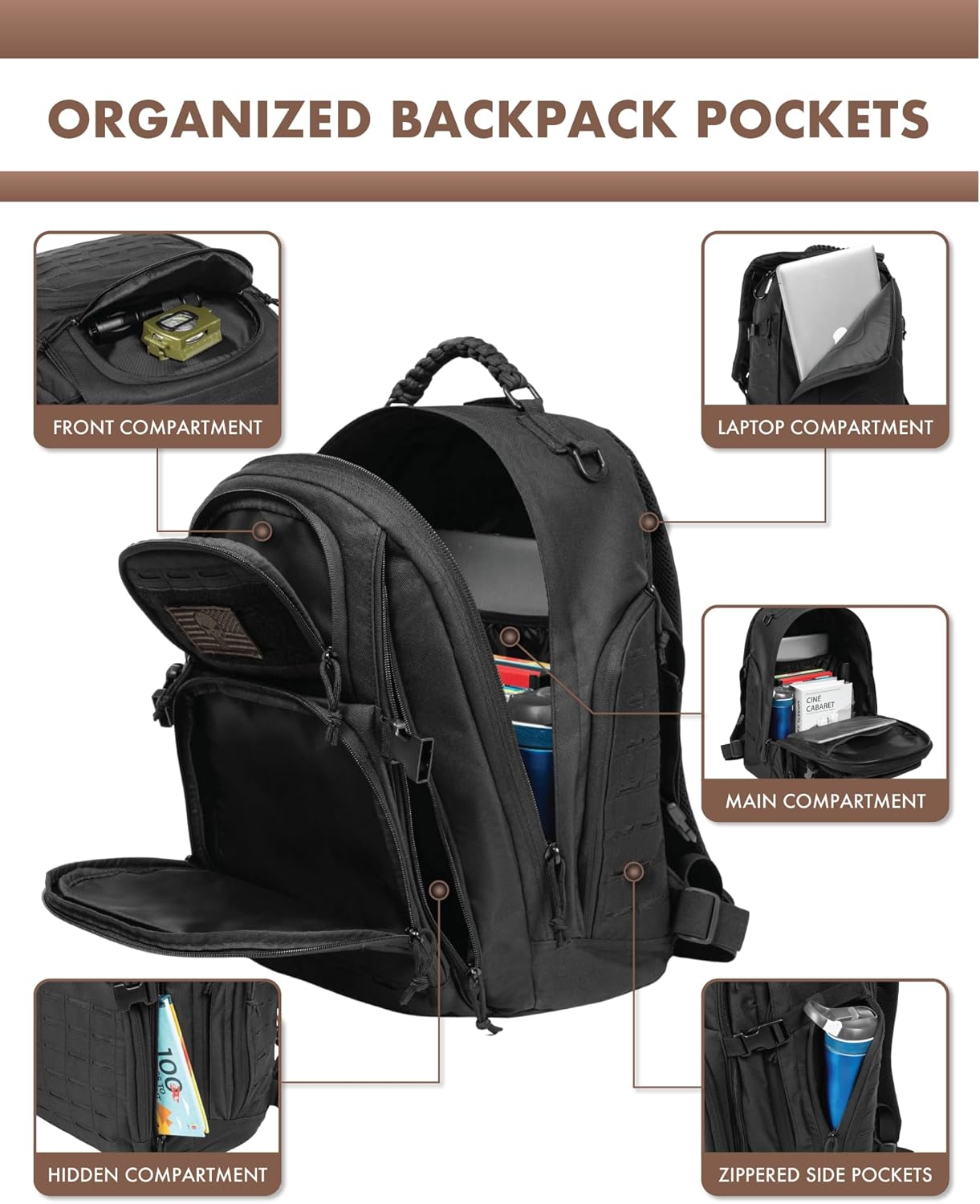 Zaino Tattico Outdoor da 35L con Sistema Molle e Scomparto per Laptop