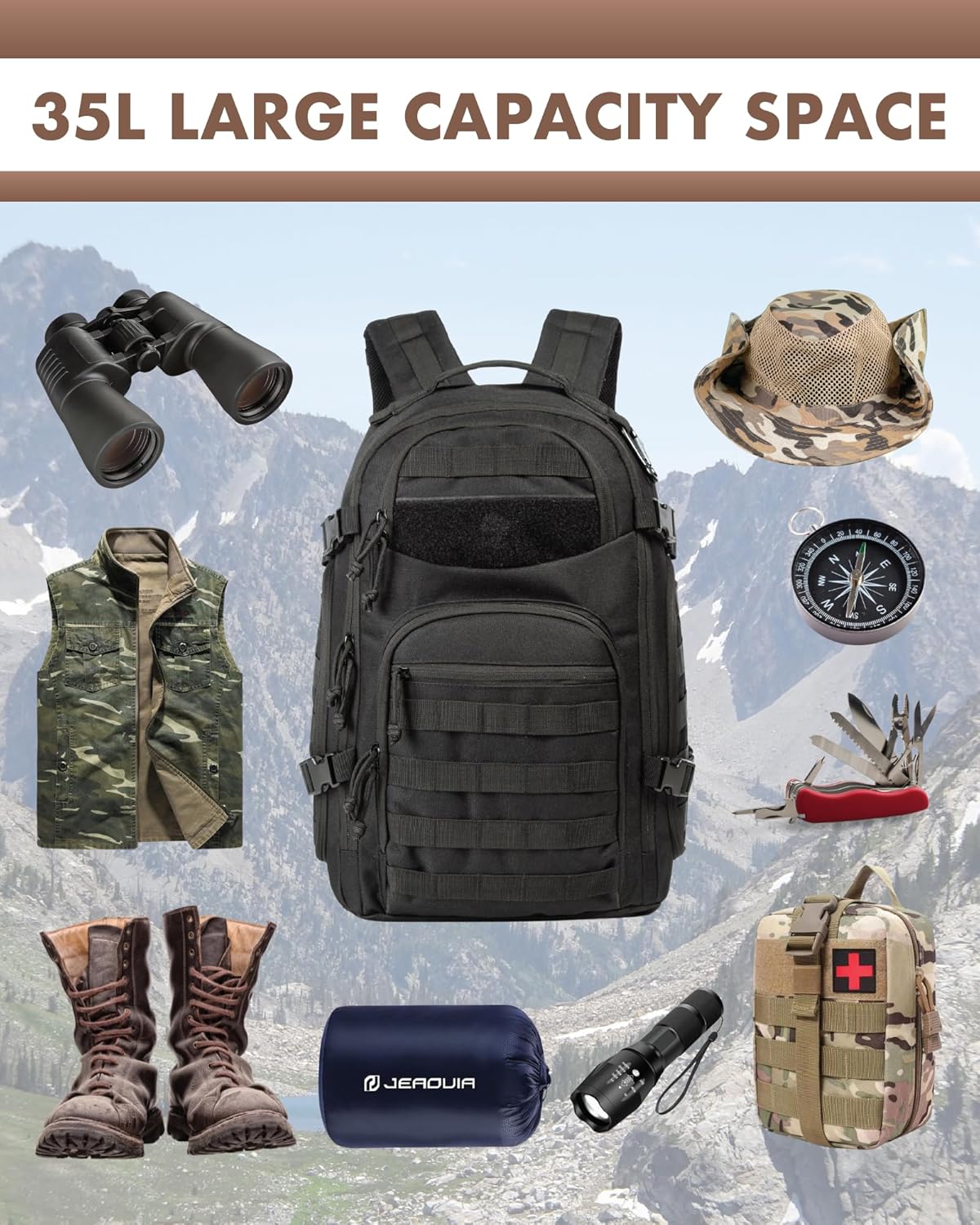 Zaino Tattico Outdoor da 35L con Sistema Molle e Scomparto per Laptop