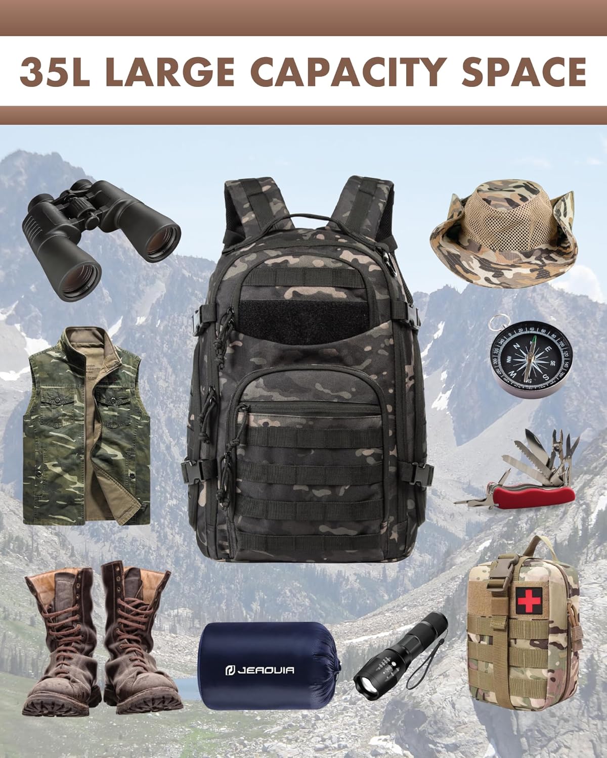 Zaino Tattico Outdoor da 35L con Sistema Molle e Scomparto per Laptop