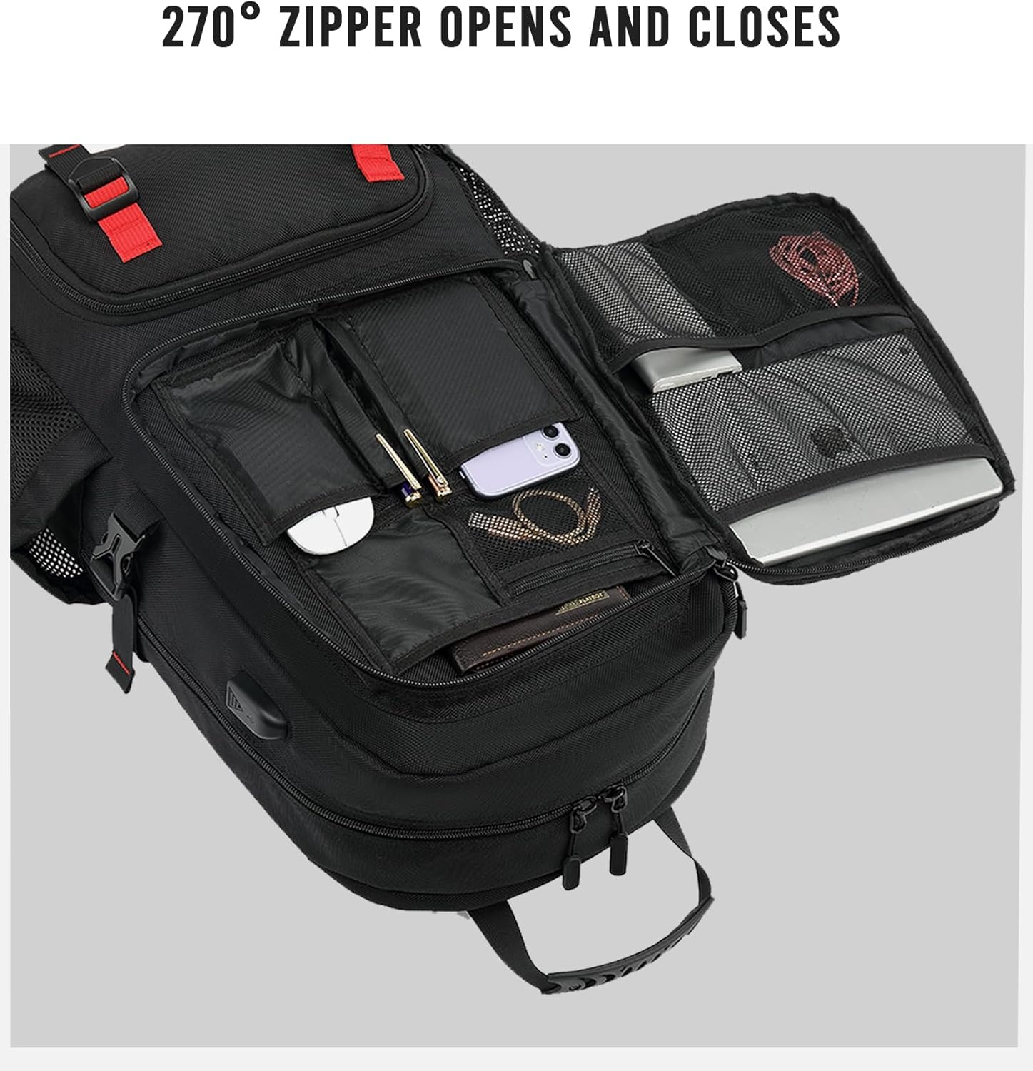 Zaino da viaggio impermeabile da 60L con USB e scomparto per scarpe