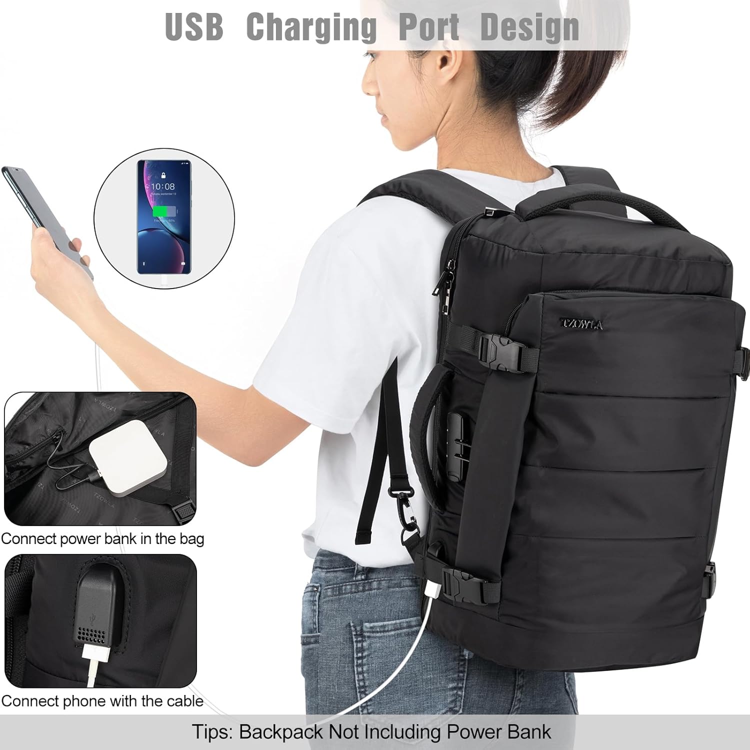 Zaino da Viaggio Impermeabile da 40L per Laptop con Porta USB e Protezione Antifurto – AeroPack