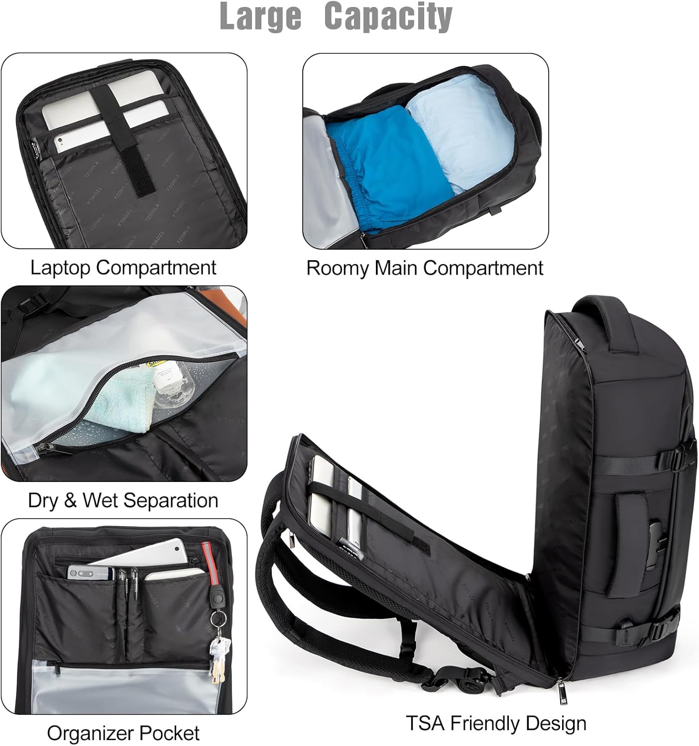 Zaino da Viaggio Impermeabile da 40L per Laptop con Porta USB e Protezione Antifurto – AeroPack