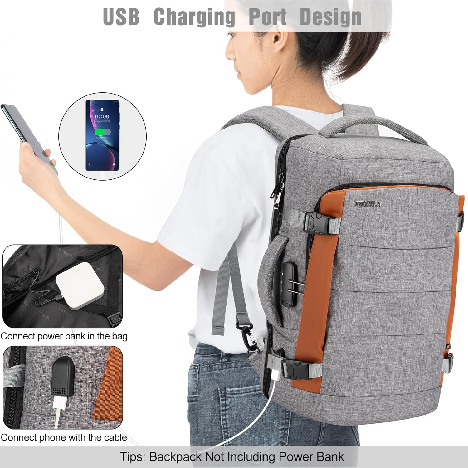 Zaino da Viaggio Impermeabile da 40L per Laptop con Porta USB e Protezione Antifurto – AeroPack