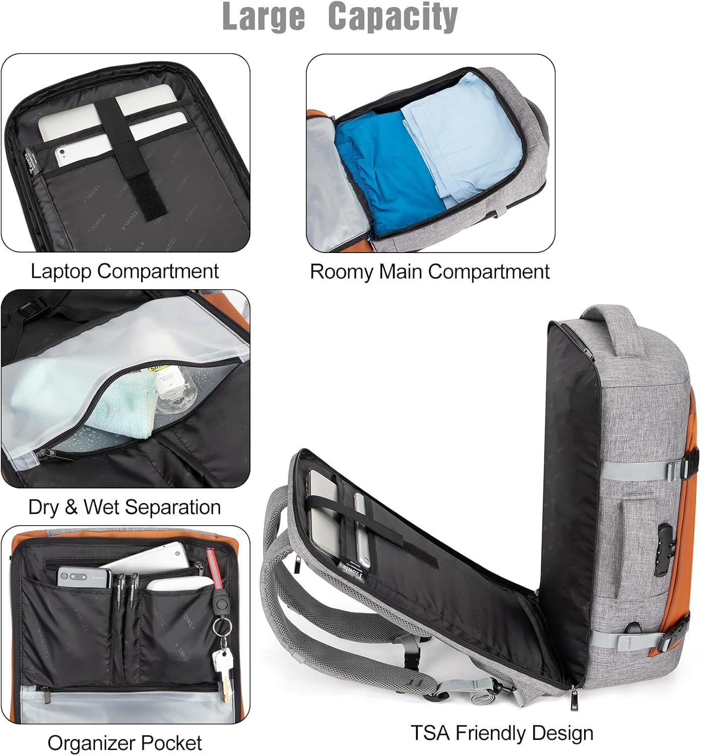 Zaino da Viaggio Impermeabile da 40L per Laptop con Porta USB e Protezione Antifurto – AeroPack