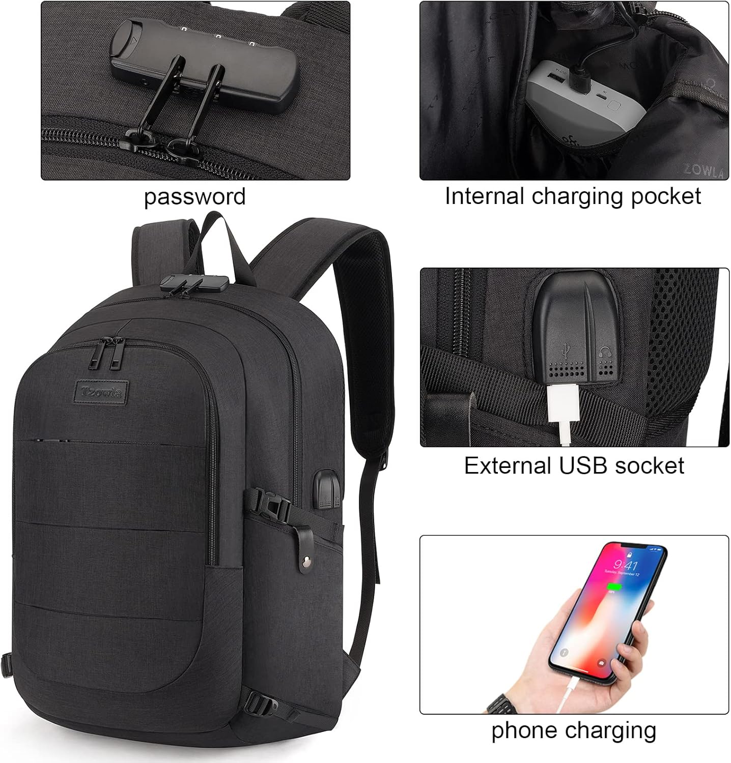 Zaino Extra Large Antifurto per Laptop e Viaggi con Porta USB – 30–50L