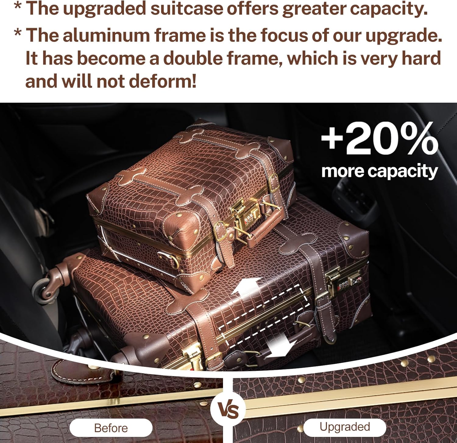 Set di Valigie Ispirato al Vintage in 2 Pezzi con Ruote Girevoli e Copertura Protettiva