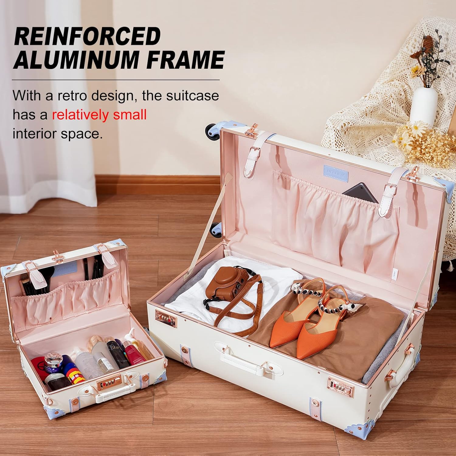 Set di Valigie Ispirato al Vintage in 2 Pezzi con Ruote Girevoli e Copertura Protettiva