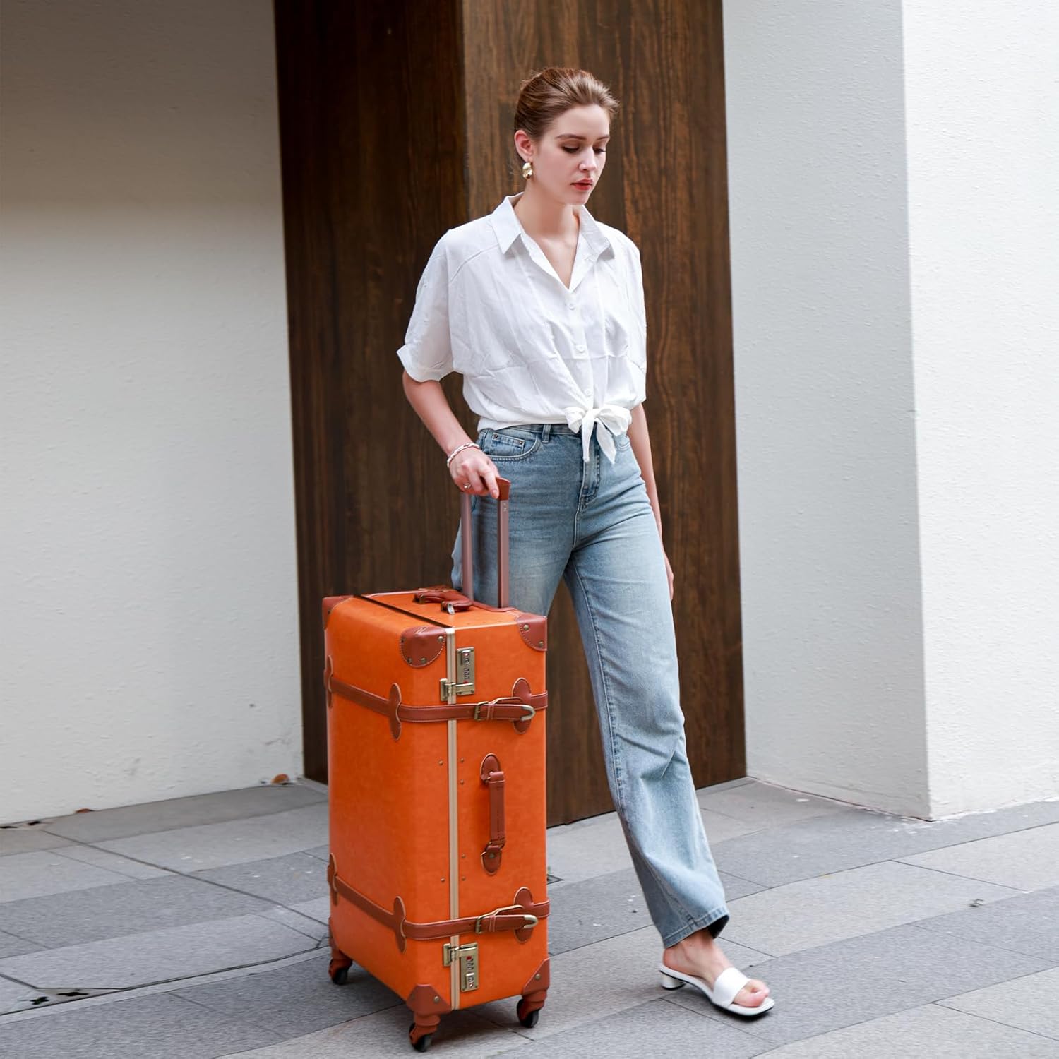 Set di Valigie Ispirato al Vintage in 2 Pezzi con Ruote Girevoli e Copertura Protettiva