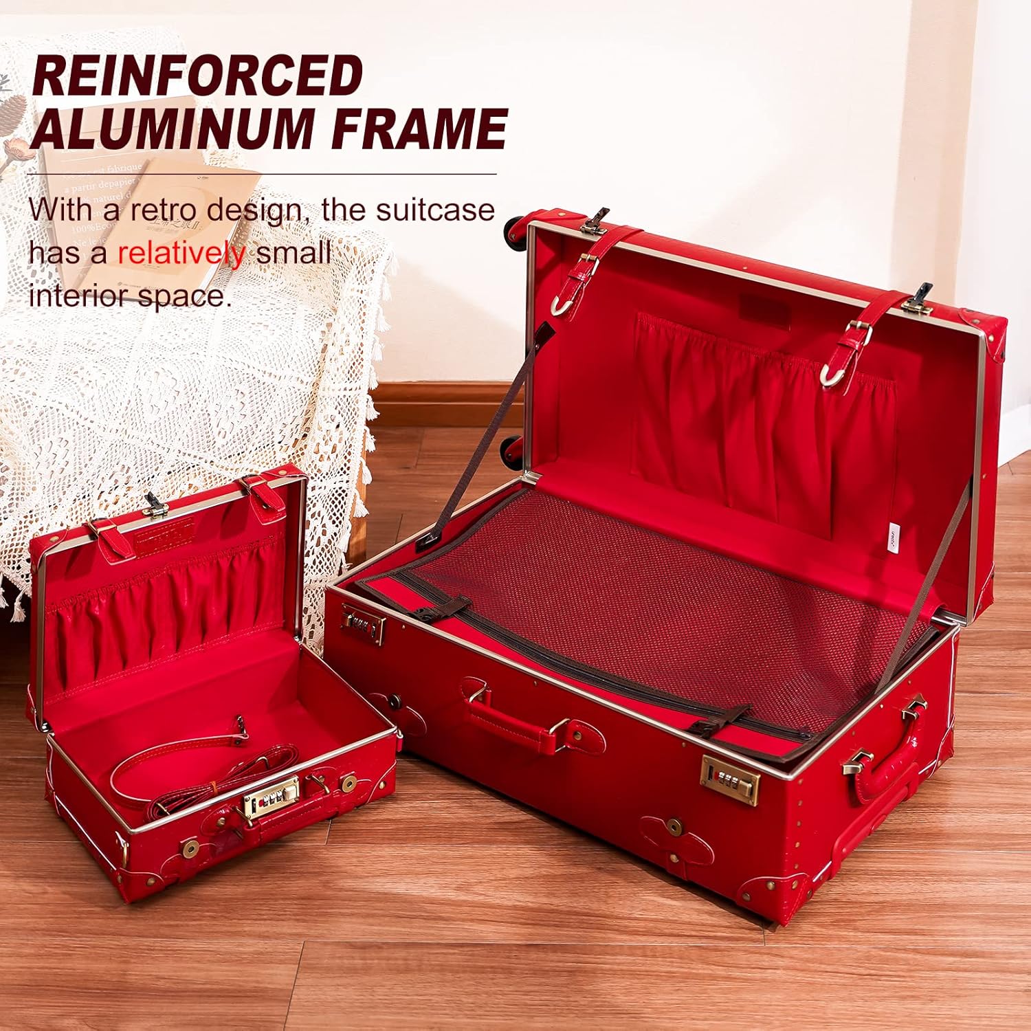 Set di Valigie Ispirato al Vintage in 2 Pezzi con Ruote Girevoli e Copertura Protettiva