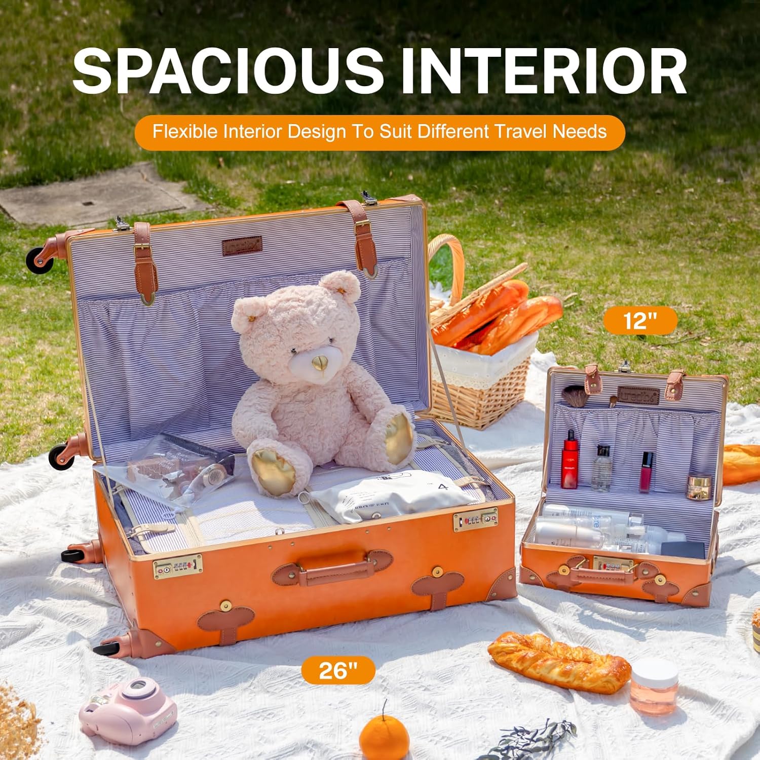 Set di Valigie Ispirato al Vintage in 2 Pezzi con Ruote Girevoli e Copertura Protettiva