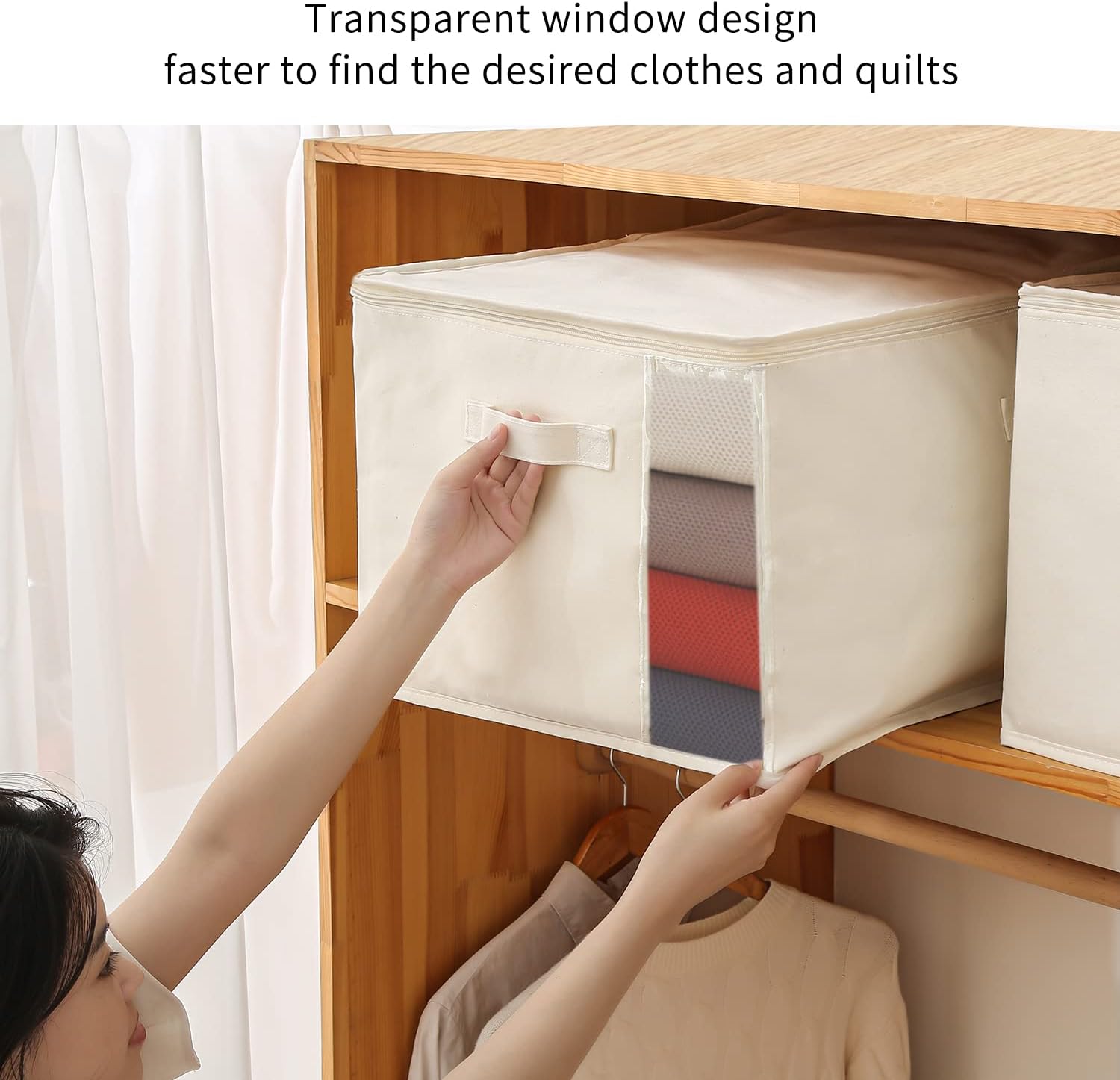 Organizzatore per Abbigliamento in Tela – Borsa con Doppia Cerniera e Maniglie con Finestra di Visione